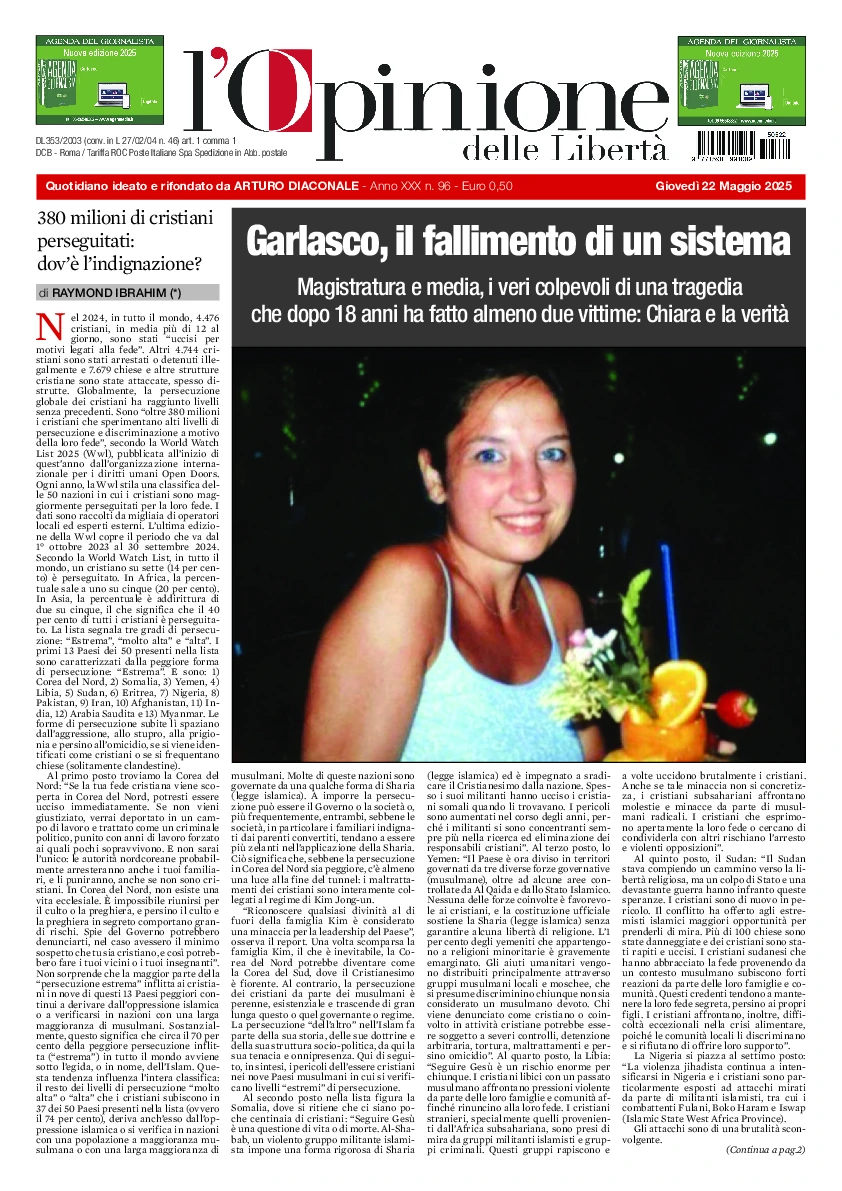 Prima-pagina-opinione della liberta-edizione-di-oggi-2025-05-22